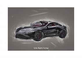 An unframed print of aston martin vantage sports graphic in grey and black accent colour