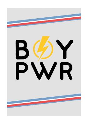 An unframed print of boy power kids wall art in typography in grey and yellow accent colour