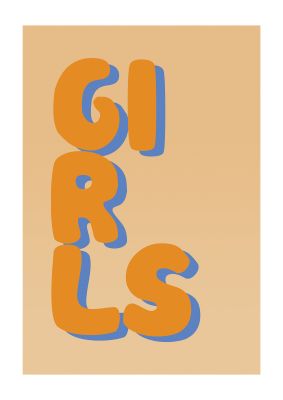 An unframed print of girls kids wall art in typography in orange and blue accent colour