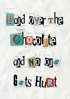 An unframed print of hand over chocolate kids wall art in typography in grey and multicolour accent colour