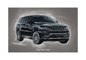 An unframed print of range rover sport graphical illustration in grey and black accent colour