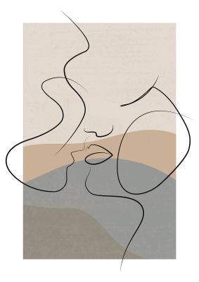 An unframed print of the nearly kiss abstract love in beige and grey accent colour