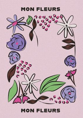 An unframed print of mon fleur illustration retro 2 retro in pink and multicolour accent colour