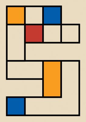An unframed print of bauhaus grid 1 retro in multicolour and black accent colour