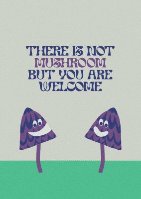 An unframed print of mushroom pun funny slogans in typography in beige and purple accent colour