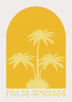 An unframed print of palm springs tropical arch travel illustration in orange and white accent colour