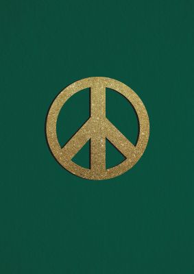 An unframed print of peace sign deep green graphical illustration in green and gold accent colour