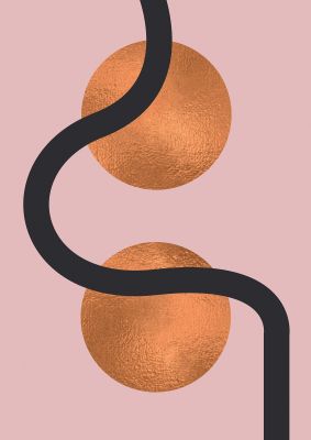 An unframed print of copper and pink abstract three graphical in pink and gold accent colour