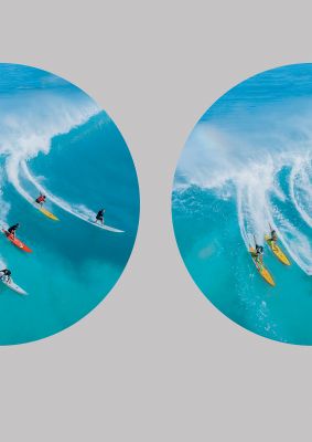 An unframed print of lets surf travel photograph in blue and grey accent colour