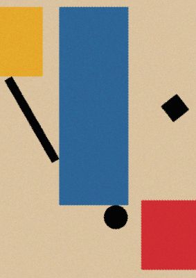 An unframed print of bauhaus inspired shape retro in beige and blue accent colour