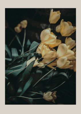 An unframed print of yellow flower halftone botanical photograph in green and yellow accent colour