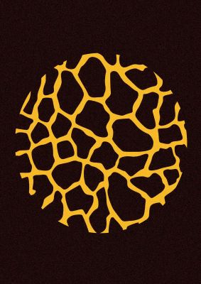 An unframed print of giraffe pattern disc pattern abstract in black and yellow accent colour