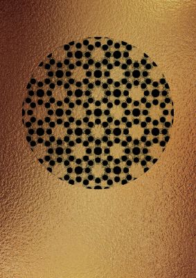 An unframed print of moroccan sun disk green gold pattern graphic in gold and black accent colour