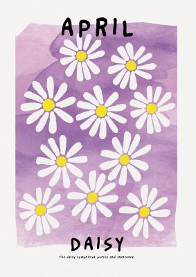 An unframed print of birth month flower series april botanical illustration in lilac and white accent colour