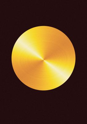 An unframed print of gold deep red abstract disc graphical in gold and black accent colour