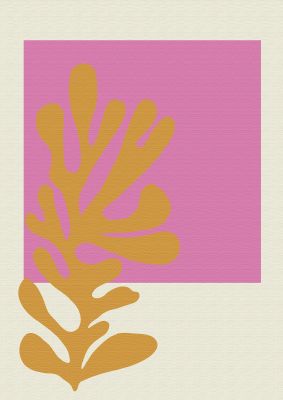 An unframed print of textured pink yellow coral series five graphical abstract in pink and gold accent colour