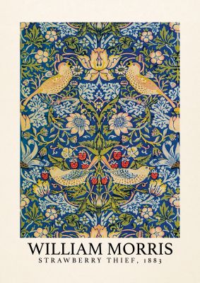 An unframed print of william morris strawberry thief 1883 a famous paintings illustration in blue and beige accent colour