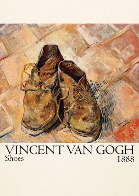 An unframed print of vincent van gogh shoes 1888 a famous paintings illustration in beige and beige accent colour