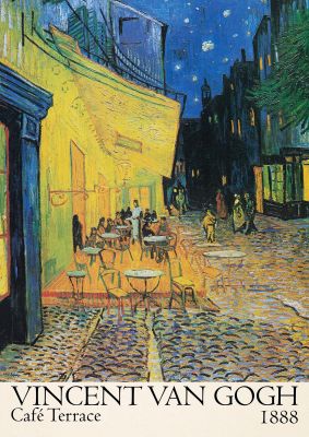 An unframed print of vincent van gogh cafe terrace 1888 a famous paintings illustration in multicolour and beige accent colour