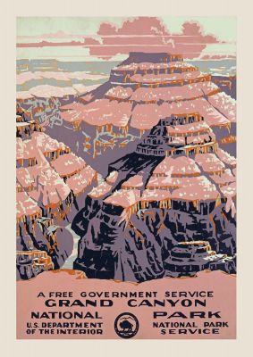 An unframed print of grand canyon usa travel illustration in pink and beige accent colour