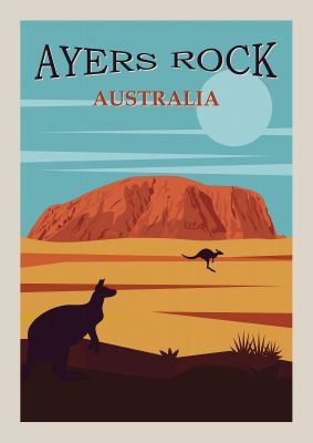 An unframed print of ayers rock australia travel illustration in multicolour and beige accent colour