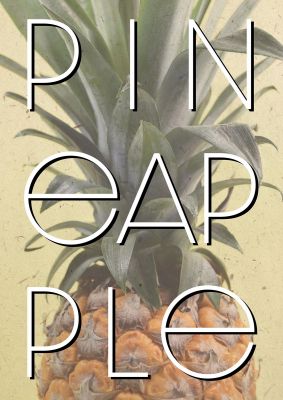An unframed print of pineapple travel in typography in beige and green accent colour