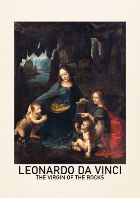 An unframed print of leonardo da vinci the virgin of the rocks famous paintings illustration in multicolour and beige accent colour