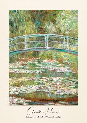 An unframed print of claude monet bridge over a pond of water lilies 1899 a famous paintings illustration in multicolour and beige accent colour