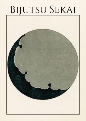 An unframed print of bijutsu sekai moon illustration in grey and black accent colour