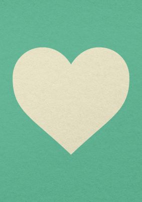 An unframed print of cream love heart green background love graphic in beige and green accent colour