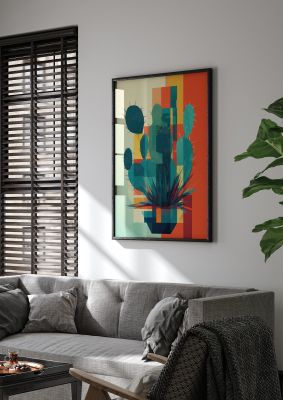 Cactus in Mondrian-Style Risograph