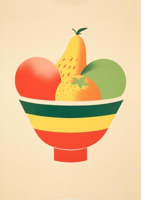Minimalist Fruit Bowl Risograph Print