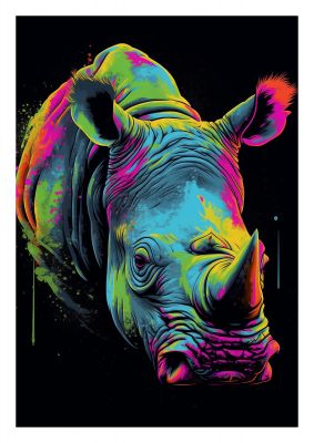 Vibrant Neon Rhino with Bold Paint Splashes
