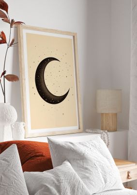 Grainy Crescent Moon with Simple Black Stars